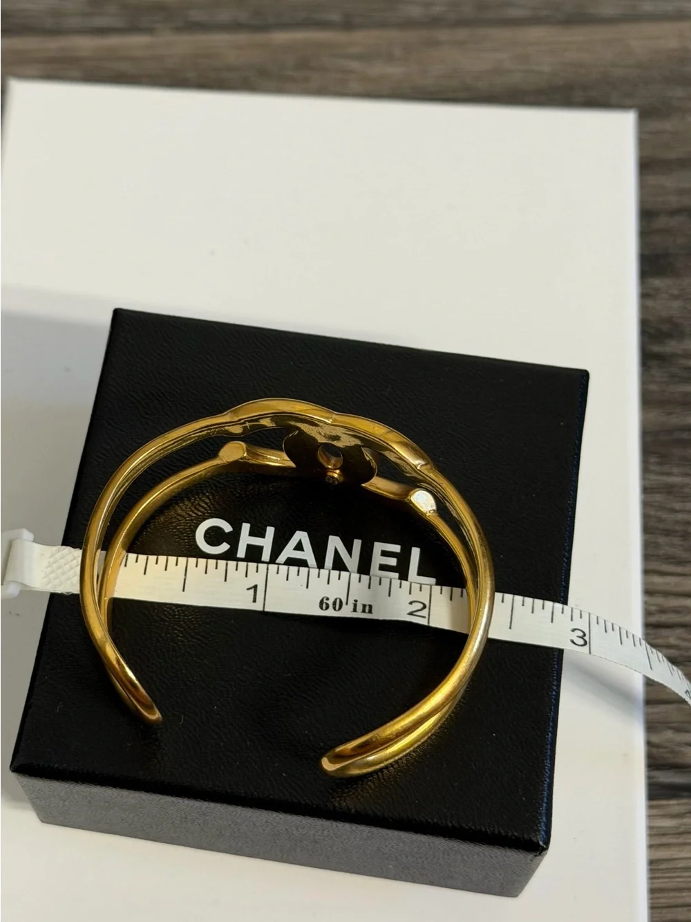 CHANEL Vintage Gold CC Logo Cuff Bracelet